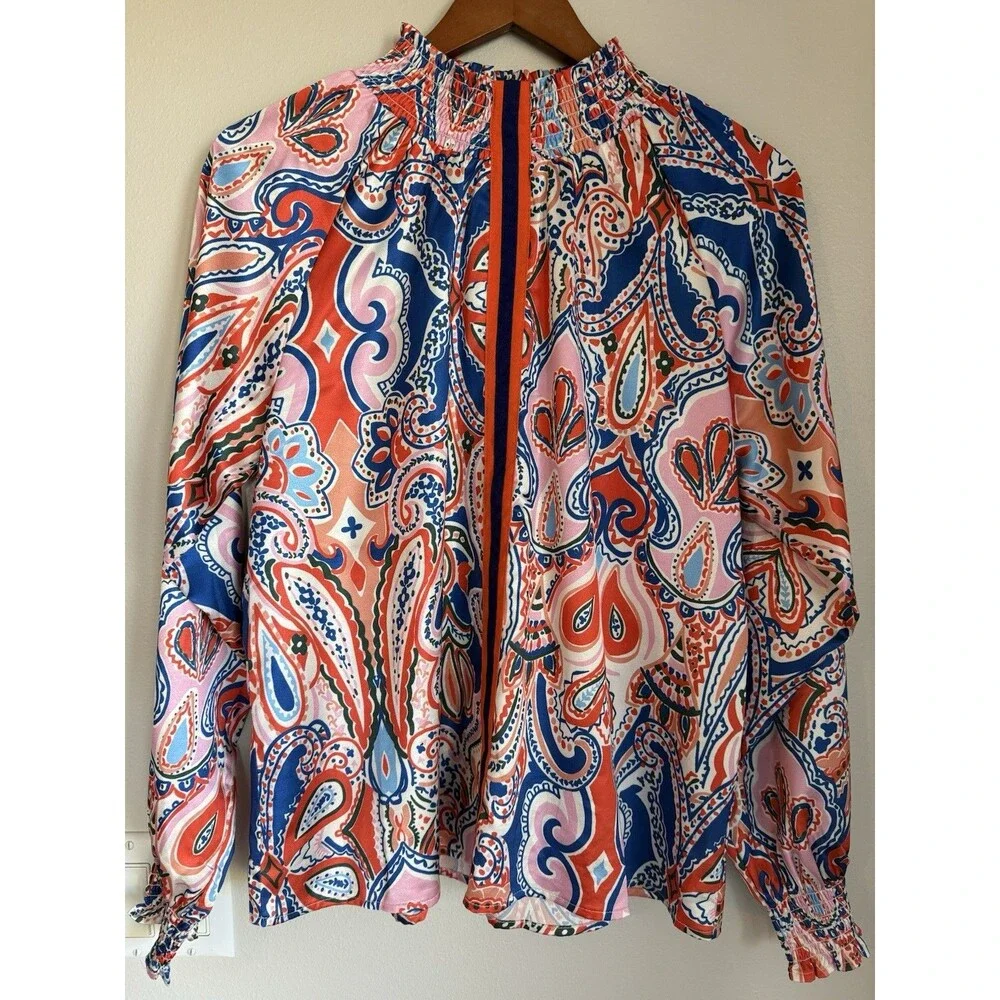 THML Printed Top Smock Neck Long Sleeves Size L - Picture 1 of 4
